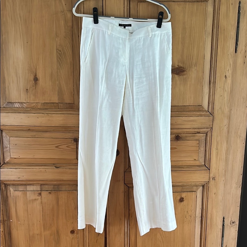 Theory White Linen Trousers